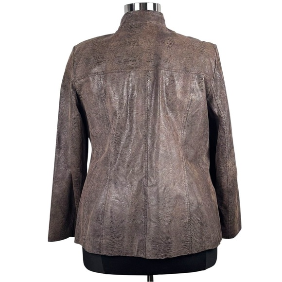 ALFANI BROWN SNAKESKIN LEATHER MOCK NECK ZIP UP JACKET - Picture 5 of 14